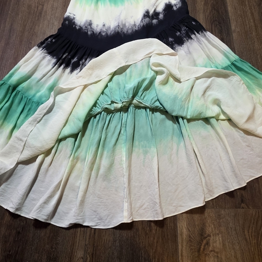 A.L.C. 100% Silk Boho Maxi Skirt  Tie Dye Ombre Tiered Flowy Lined Womens Sz 2 - Picture 2 of 12